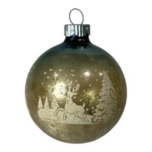 Vtg 2.25"Shiny Brite Mercury Glass Deer Tree Stencil Christmas Ornament Ball